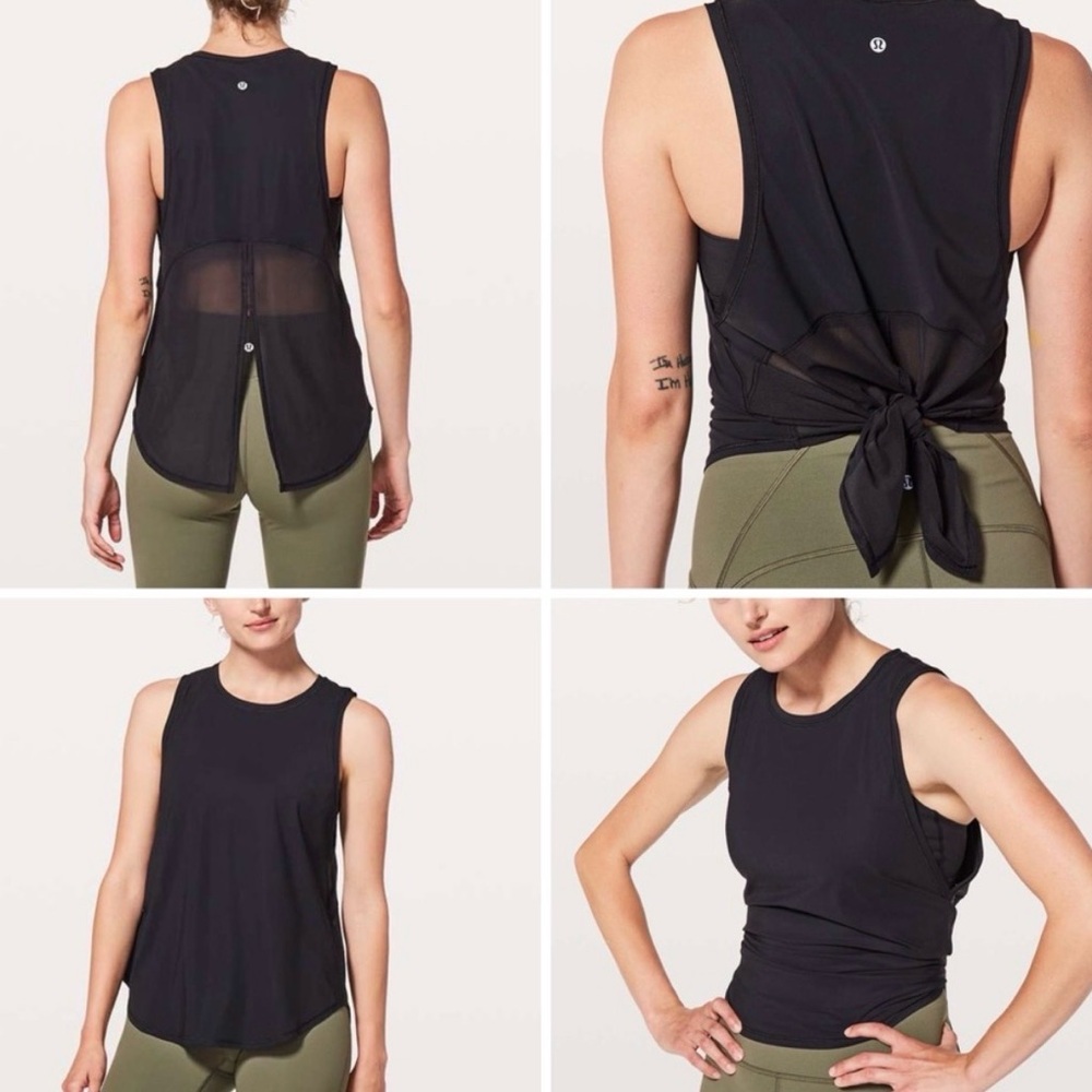 Lululemon women’s Black Open-Back Tank sleeveless lightweight workout top